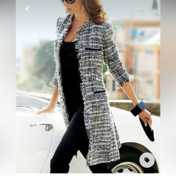 H&m Tweed Open Front Textured Blazer Jacket Longline Outerwear - Picture 11 of 12